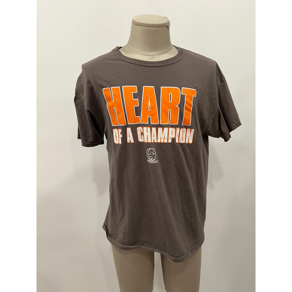 Gildan Heavy Cotton Mens Large Brown Heart Of A Champion Basketball Graphic Tee